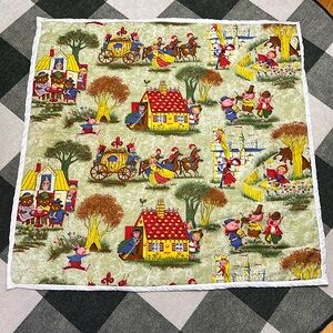 Handmade Vintage Childrens Storybook Fabric 1960s Fairy Tale Print Baby Blanket